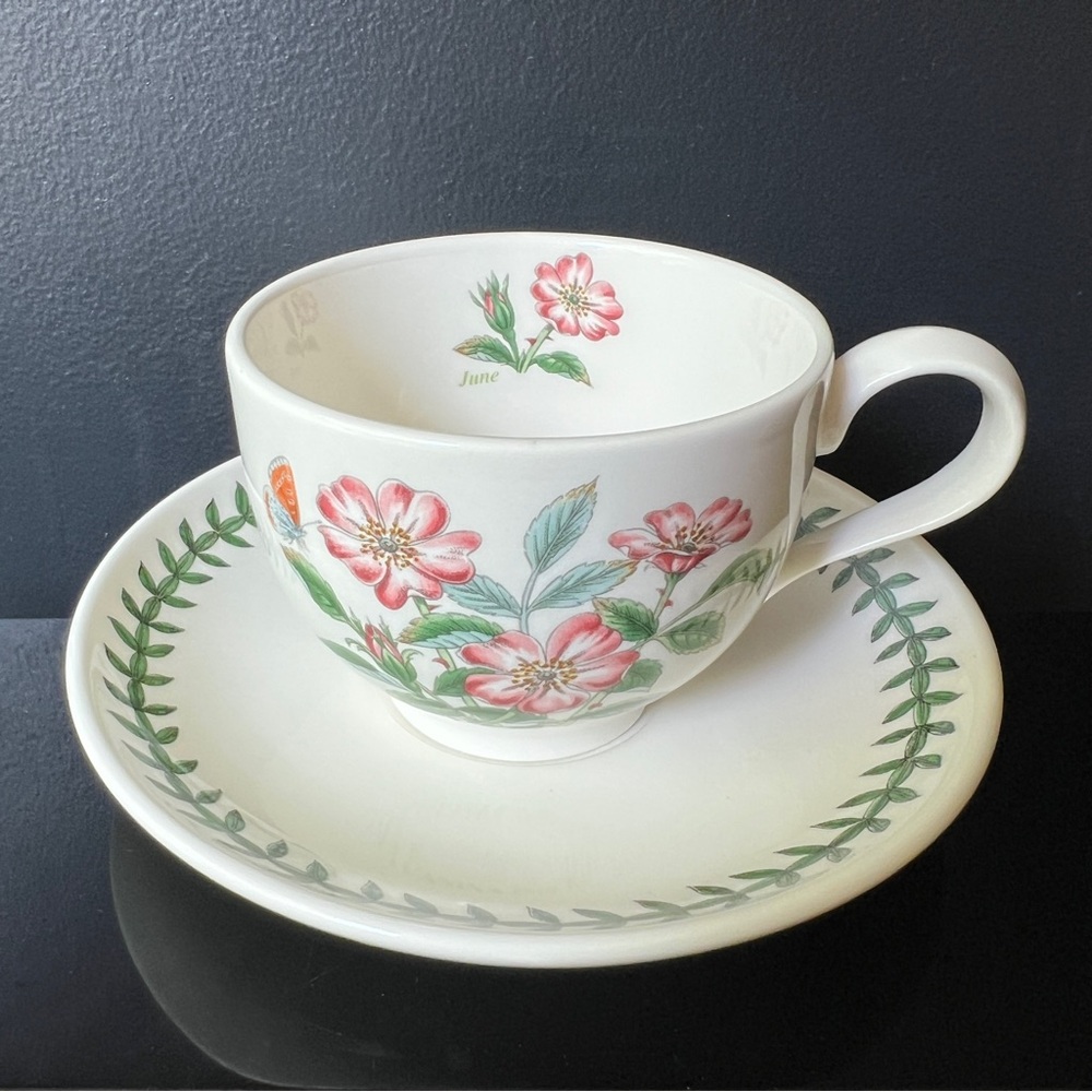 Portmeirion June Flower of the Month Tea Cup and Saucer Rosa Canina Dog Rose